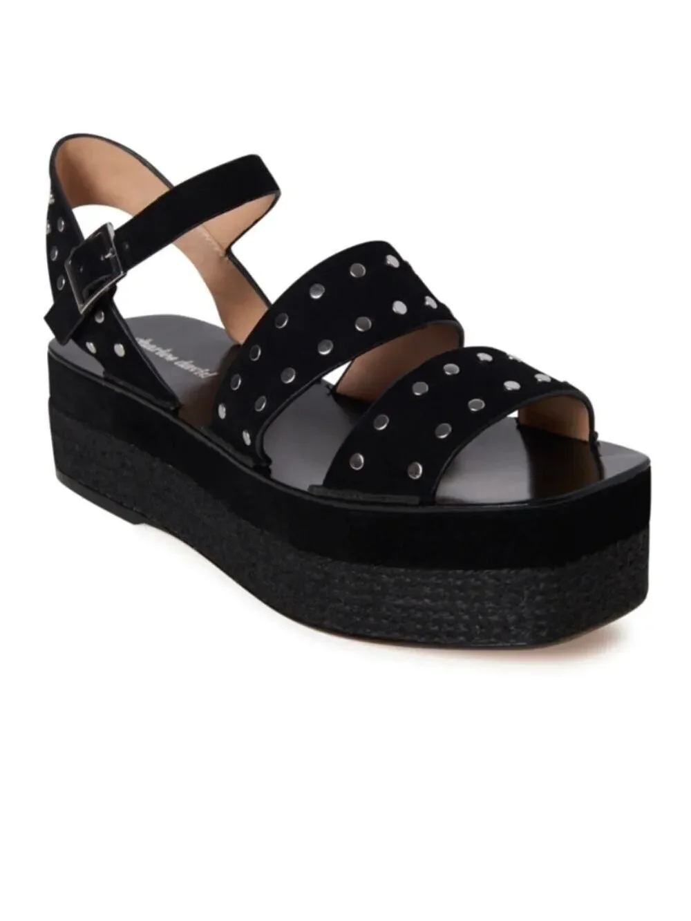Charles David Black Suede Studded Madeira platform sandals, size 8,EUC,2